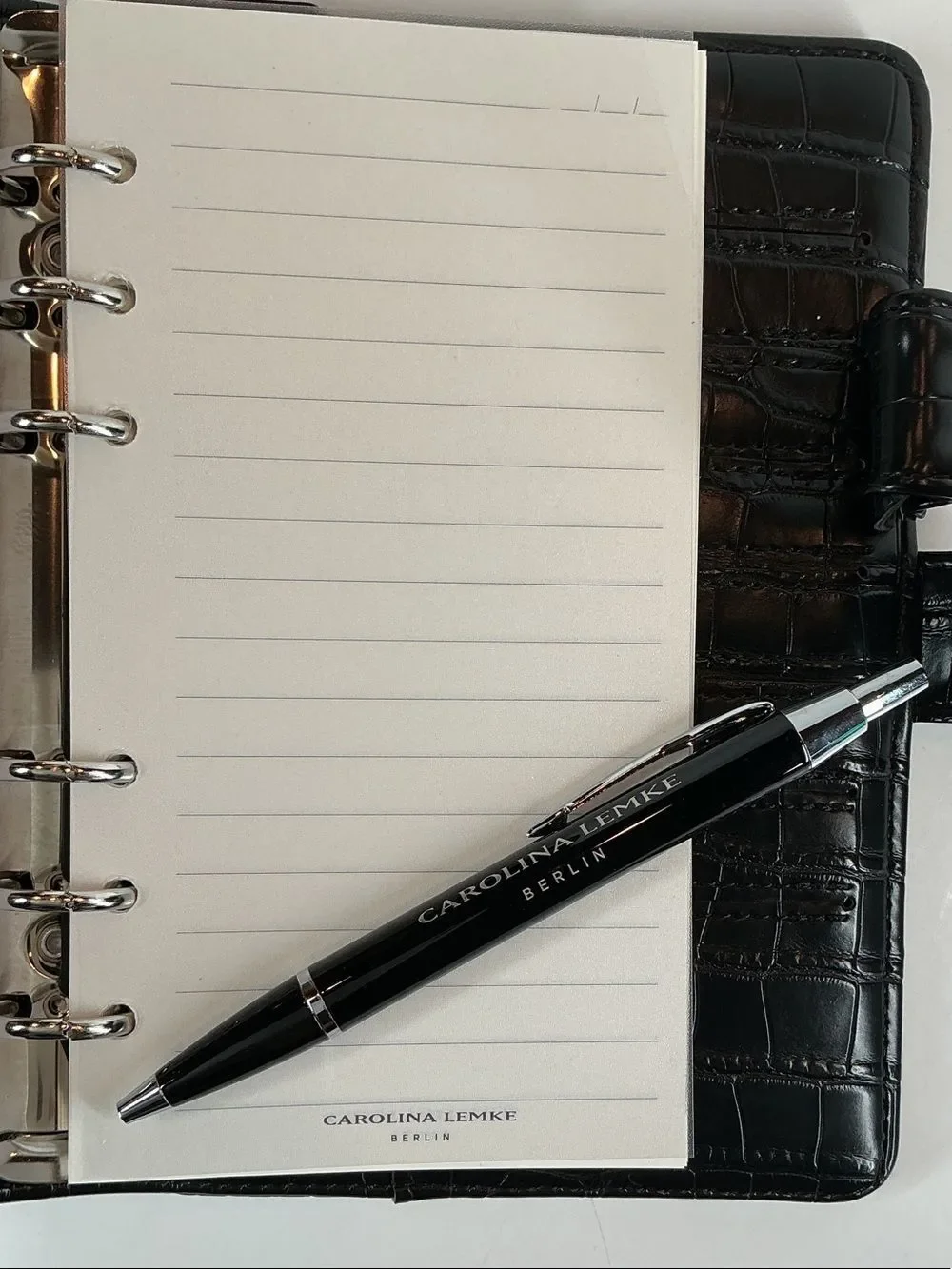 Carolina Lemke Berlin Croc Embossed Planner Binder Organizer + Pen (new in box)